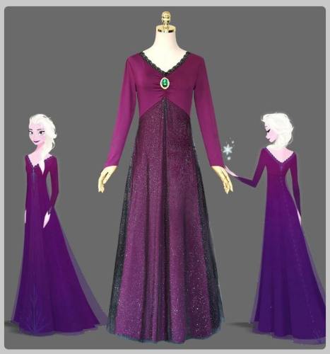 Frozen 2 Snow Queen Princess Elsa Rose Dress Halloween Costume Cosplay