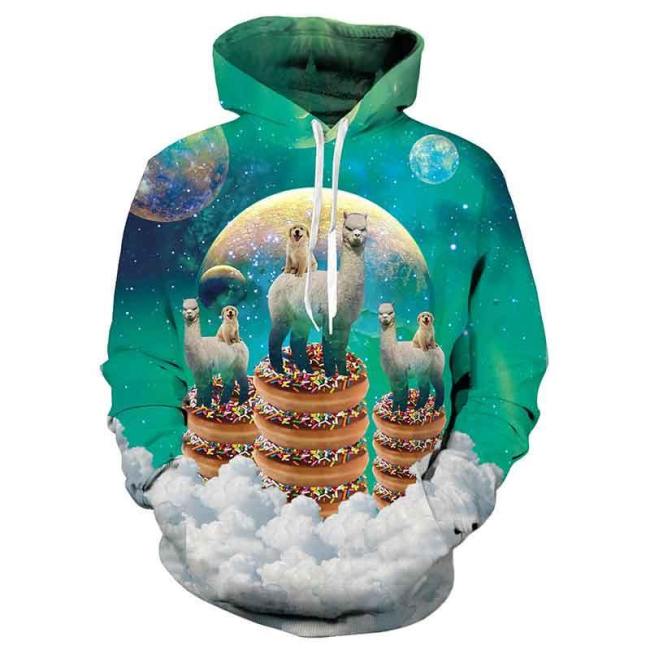 Mens Hoodies 3D Printed Alpaca Pattern Printing Hoodies