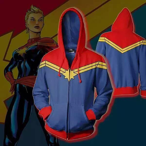 Captain Marvel Sweatshirts Cosplay Costume Zipper Coat Jacket Hoodie