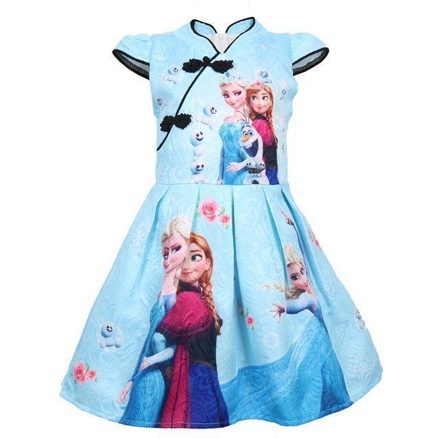 Frozen Elsa Cartoon Baby Cheongsam Clothing Girls Cotton Dress Costume