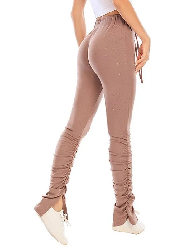 Women Ruched Glitter High Waisted Pants