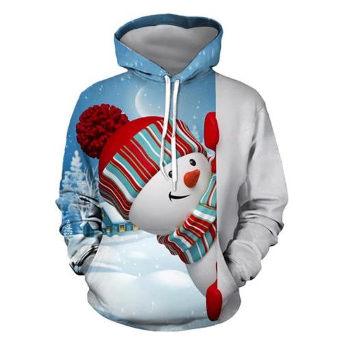 Mens Hoodies 3D Graphic Printed Christmas Kawaii Snowman Pullover Hoodie