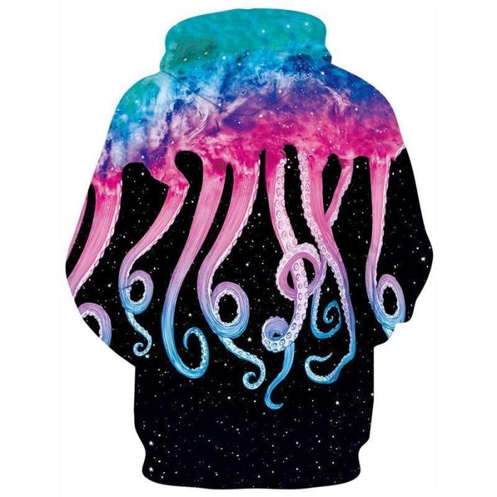 Mens Hoodies 3D Printed Galaxy Octopus Printing Hooded