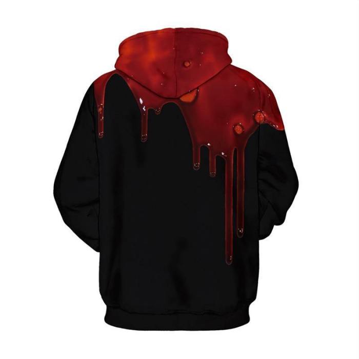 Mens Hoodies 3D Printed Halloween Drop Blood Printing Pullover Sweatshirts