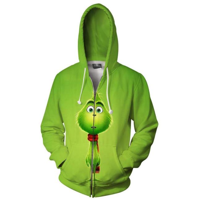 Grinch Hoodie - The Grinch Zip Up Hooded Sweatshirt