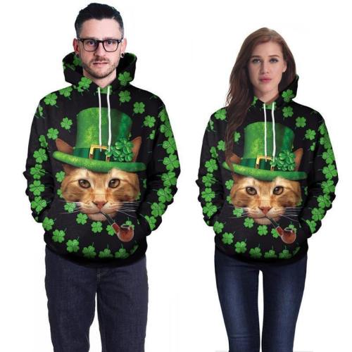 Saint Patrick'S Day 3D Cat Print Hoodies