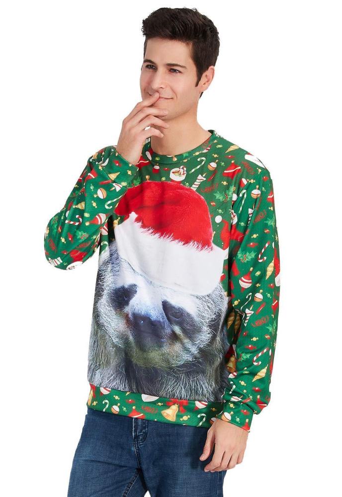Mens Pullover Sweatshirt 3D Printing Christmas Sloth Pattern