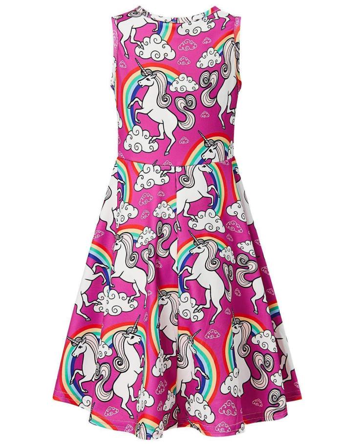 Little Girls Unicorn Rainbow Sleeveless Dress