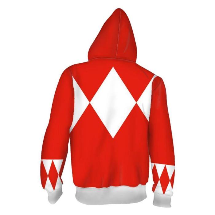 Unisex Red Ranger Hoodies Power Rangers Zip Up 3D Print Jacket Sweatshirt
