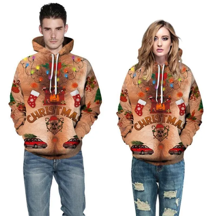 Fashion Christmas Sweatshirt Brown Print Hoodie