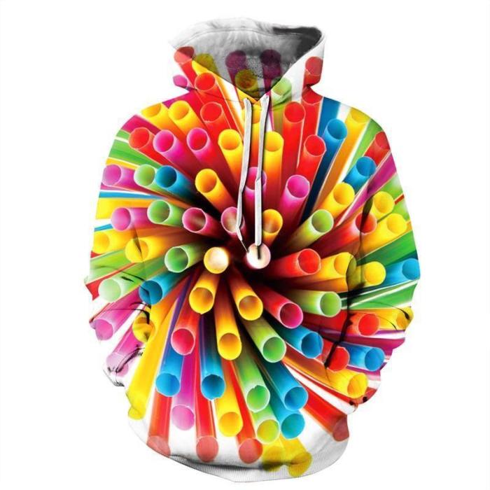 Mens Hoodies 3D Printed Colorful Straw Printing Hooded