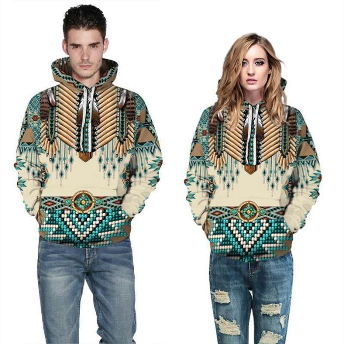 Mens Hoodies 3D Graphic Printed Indian Style Pullover Hoody