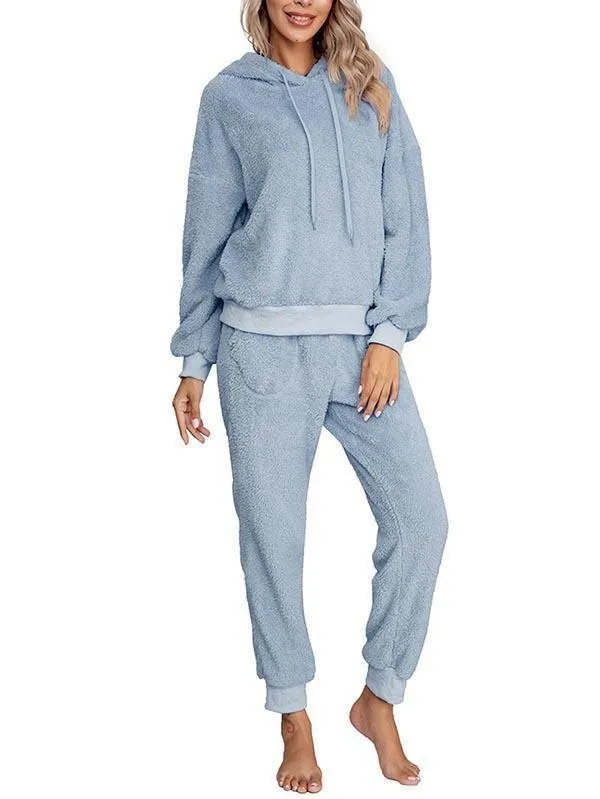 Fluffy Hoodie And Jogger Pants Pajamas Set Sleepwear
