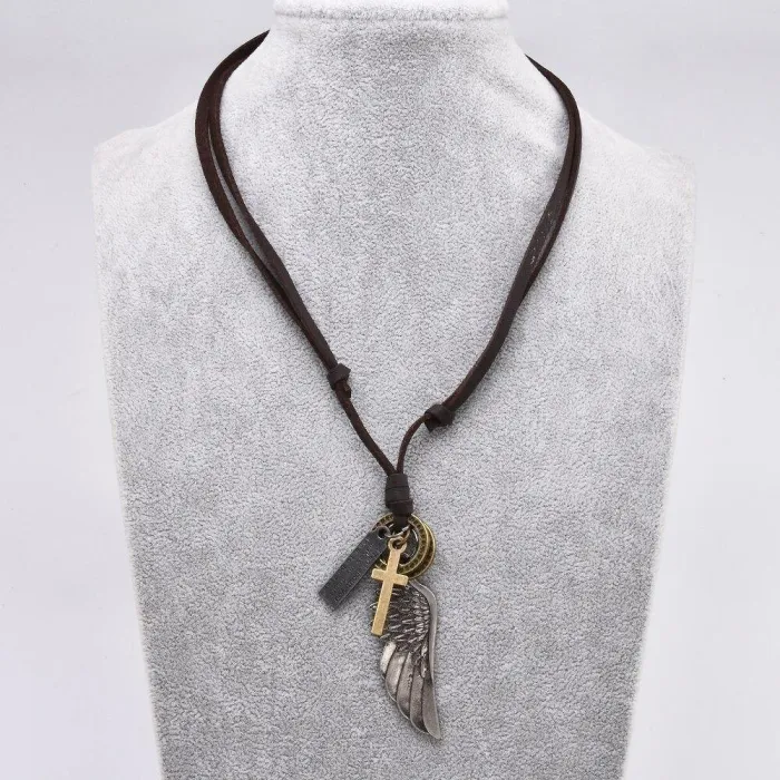 Vintage Angel Wing And Cross Pendant Necklace