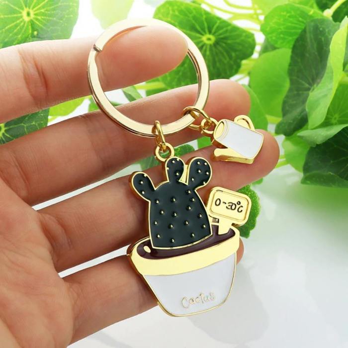 Lovely Potted Cactus Plant Keychain