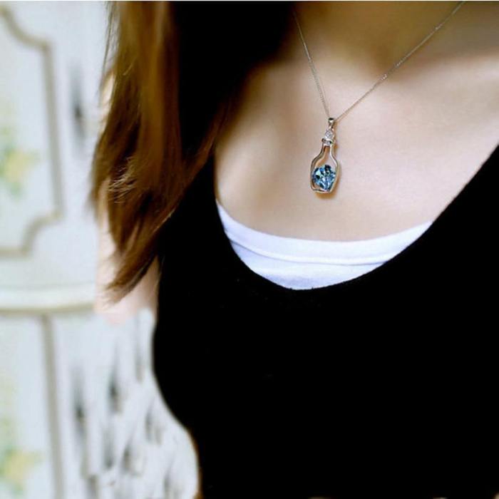 Blue Heart Crystal Pendant Necklace