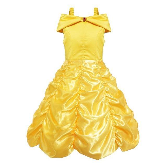 Girls Princess Belle Dress Up Costume Kids Sleeveless Yellow Party Dress Children Girl