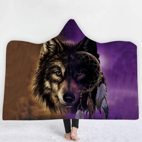 Tribal And Ethnic Wolf Hooded Blanket