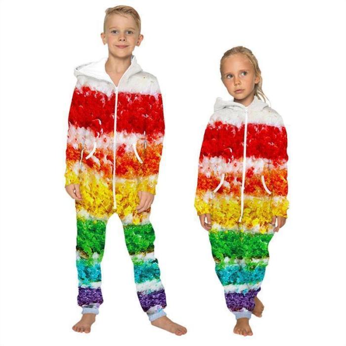 Children'S Jumpsuit Colorful Tie Die Kids Rompers Nightwear Homewear Zipper Clothing