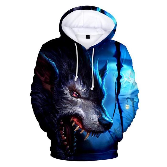 Anime Wolf 3D Print Hoodie Casual Long Sleeve Sweatshirt