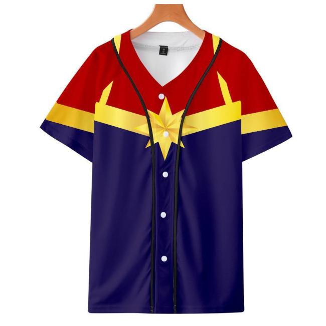 Captain Marvel T-Shirt - Carol Danvers Graphic Button Down T-Shirt Csos932