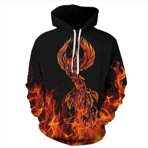 Mens Hoodies 3D Graphic Printed Phoenix In Fire Pullover Hoodie