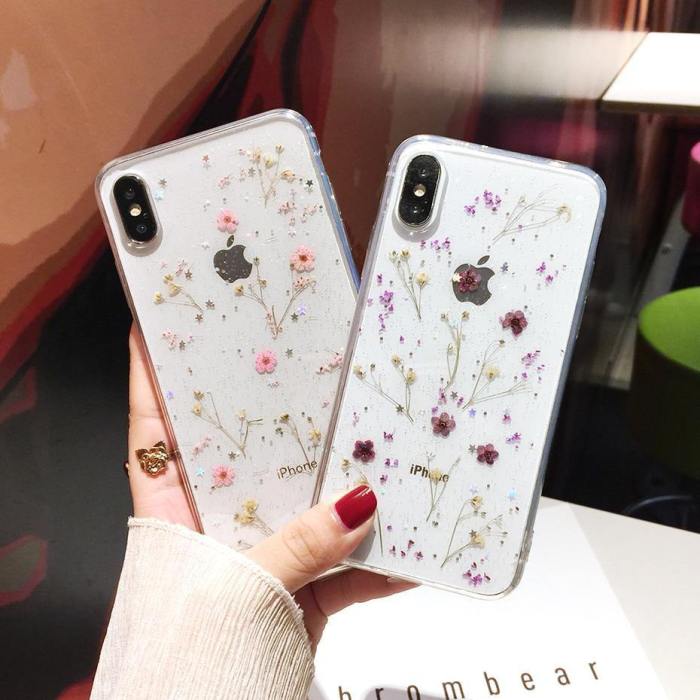 Real Pressed Dried Flowers Transparent Silicone Phone Case