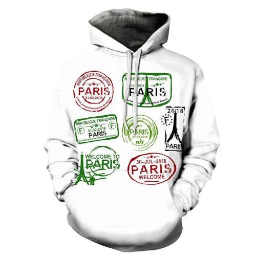 Paris Stamp 3D Hoodie Sweatshirt Pullover