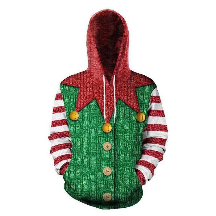 Mens Green Hoodies 3D Graphic Printed Merry Christmas Stripe Pullover