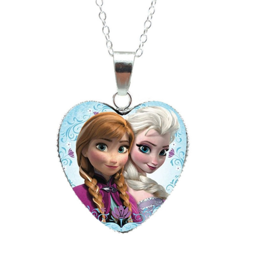 Princess Elsa Anna Olaf Chains Glass Dome Heart Pendant Necklace