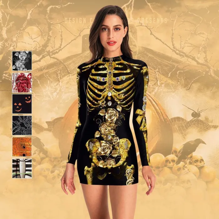 Halloween Party Sexy Dress Skull Jumpsuit Costume For Women And Girls