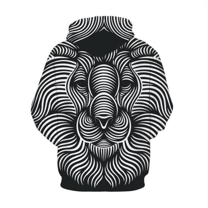 Mens Hoodies 3D Printed Tiger Face Printing Hooded