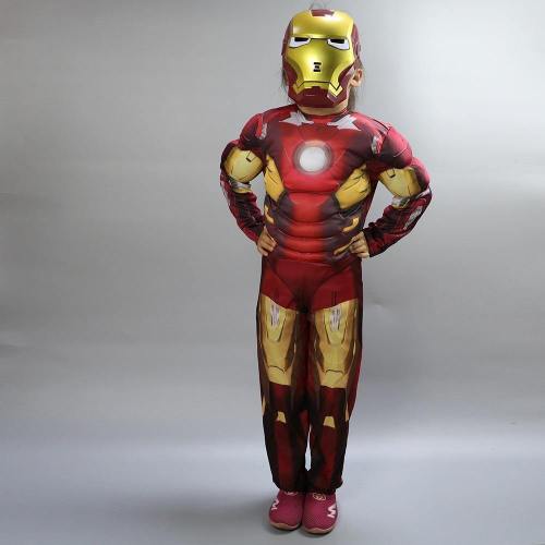 Superhero Iron Man Costume For Kids Boys Girls Muscle Ironman Jumpsuit
