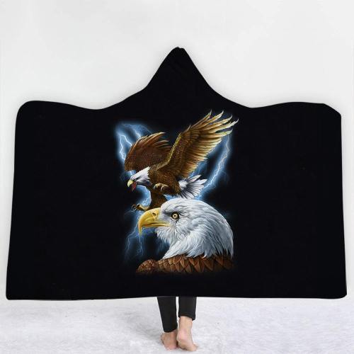 Majestic Eagle And Lightning Hooded Blanket