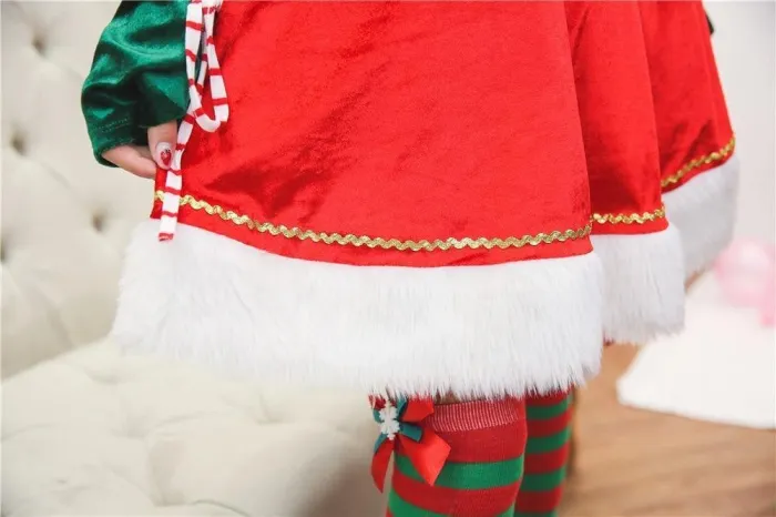 Christmas  Elf Costume Women Green Christmas Tree Santa Helper Elf Xmas Outfit Gift Festival Carnival Cosplay Costume