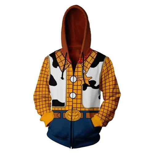 Unisex Woody Hoodies Anime Cartoon Toy Story Zip Up 3D Print Jacket Sweatshirt