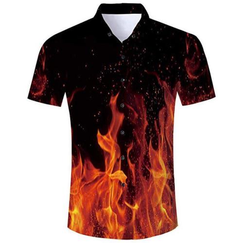 Men'S Hawaiian Shirt Fire Smoke Flame Printing