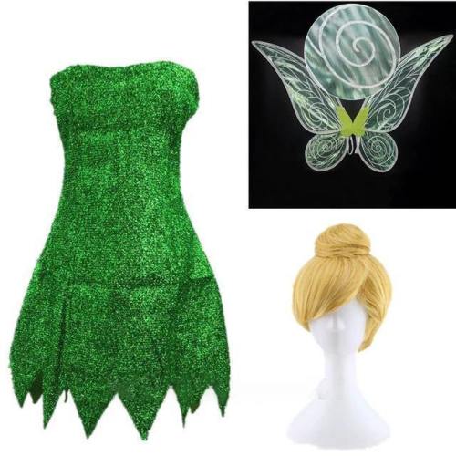 Fairy Tale Tinker Bell Cosplay Costume Princess Tinkerbell Dress Wig Wings Halloween Cosplay Party Women Sexy Stage Costume