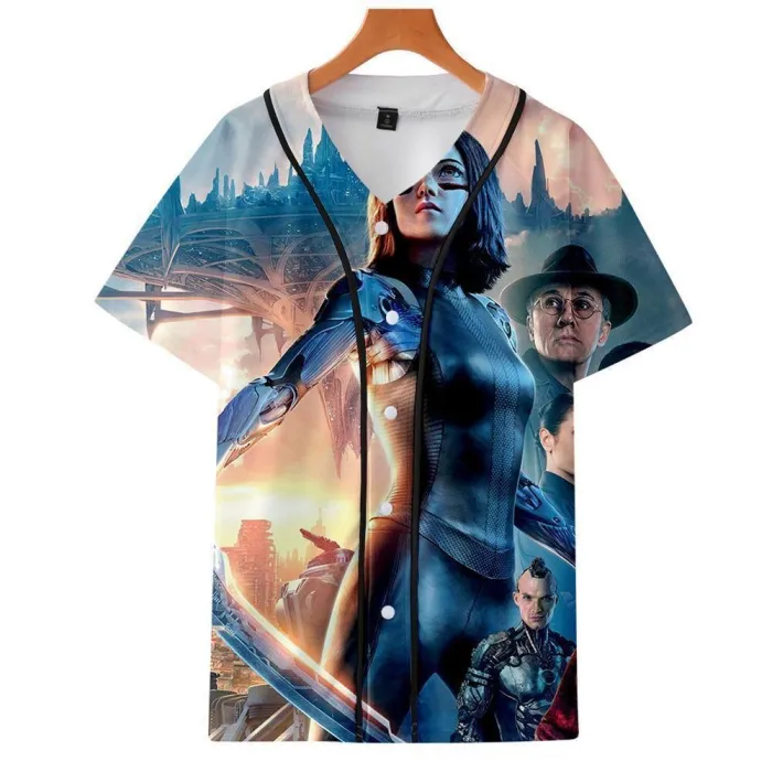 Alitat-Shirt - Battle Angel Graphic Button Down T-Shirt Csos996