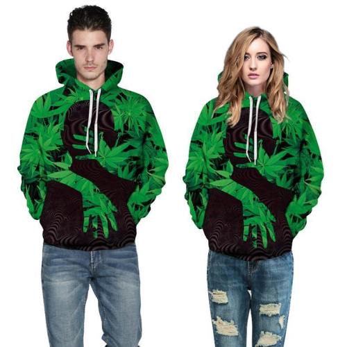 3D Print Hoodie - Green Weed Leaves  Pattern Pullover Hoodie  Css025