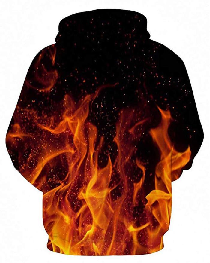 Mens Hoodies 3D Printing Fire Printed Pattern Hooded