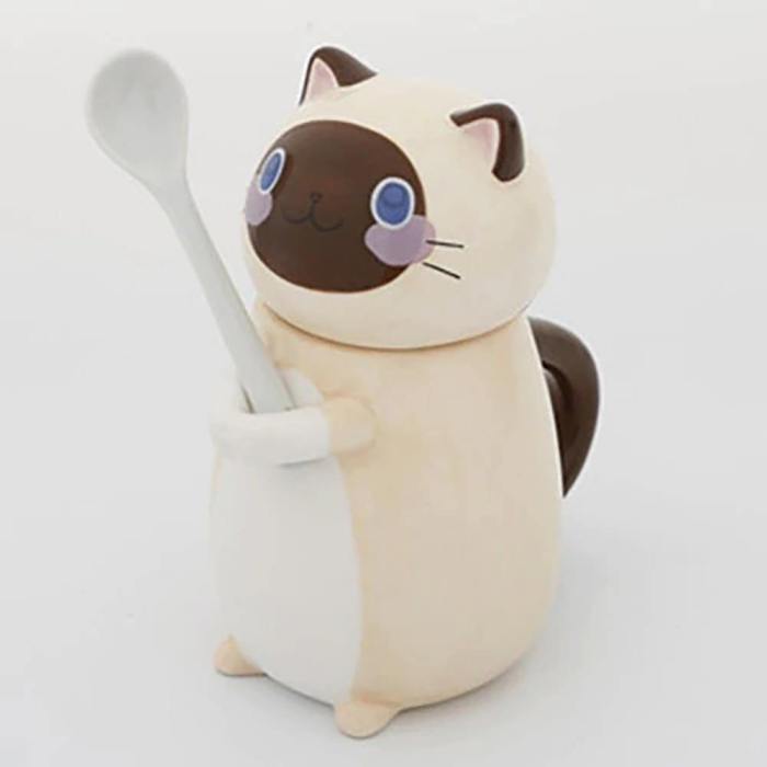 Cute Ceramic Cat Coffee Mug With Spoon