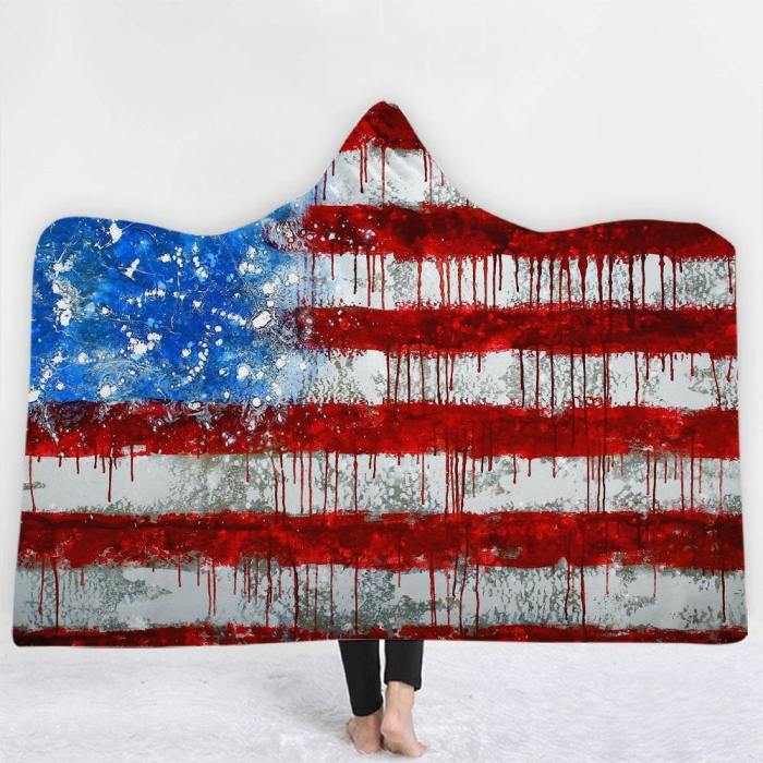 Paint Splash Usa Flag Hooded Blanket
