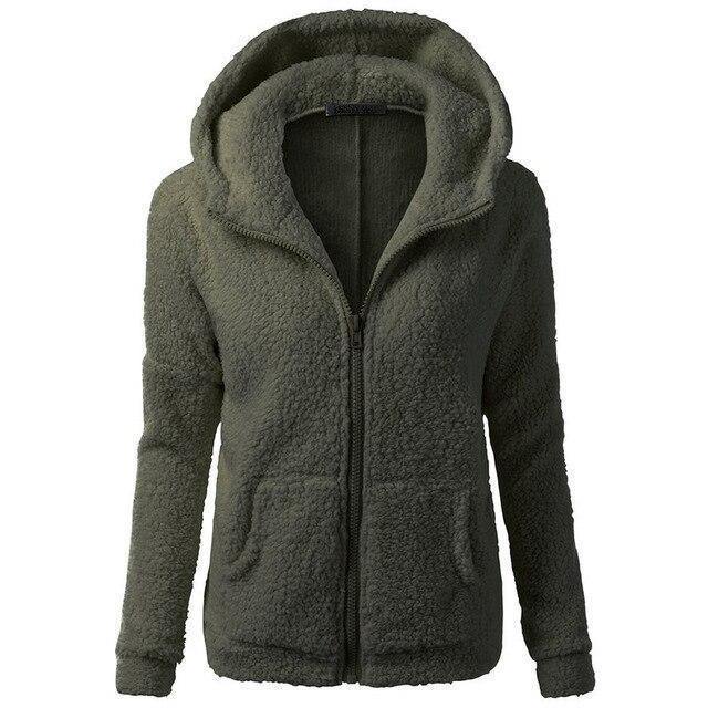 Autumn Winter Womens Thicken Fleece Hooded Coat Jacket