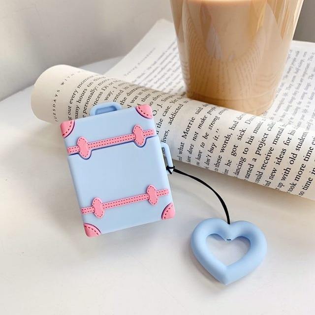 Vintage Travel Luggage Suitcase Apple Airpods Protective Case With Heart Key Ring