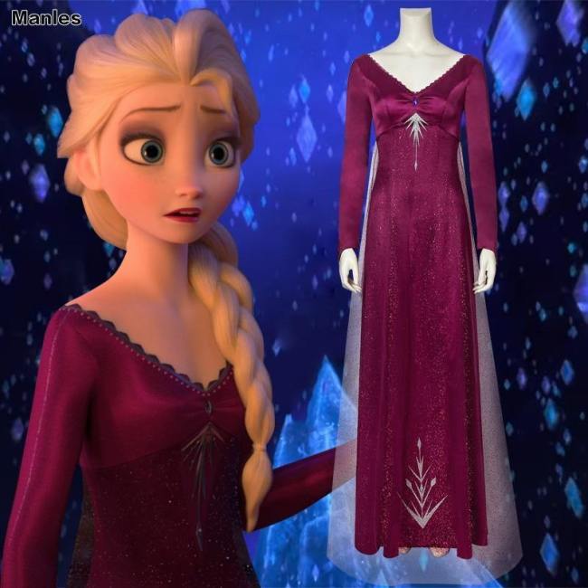 Frozen 2 Princess Elsa Costume Cosplay Fancy Dress Ice Snow Queen Grow Princess Girls Diamond Red Dress Adult Halloween Carvinal Outfit