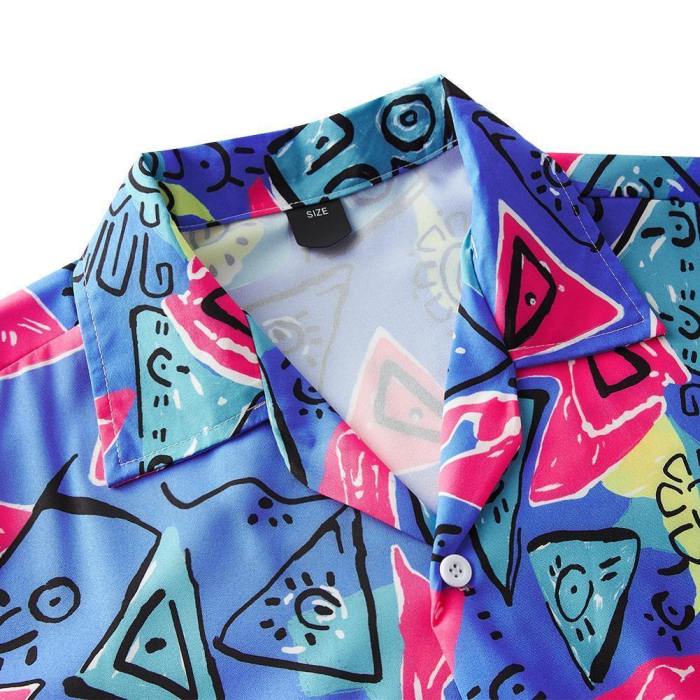 Men'S Hawaiian Beach Shirt Blue Printing