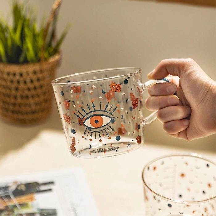 Creative Scale Glass Mug With Sun And Eye Pattern Drinkware