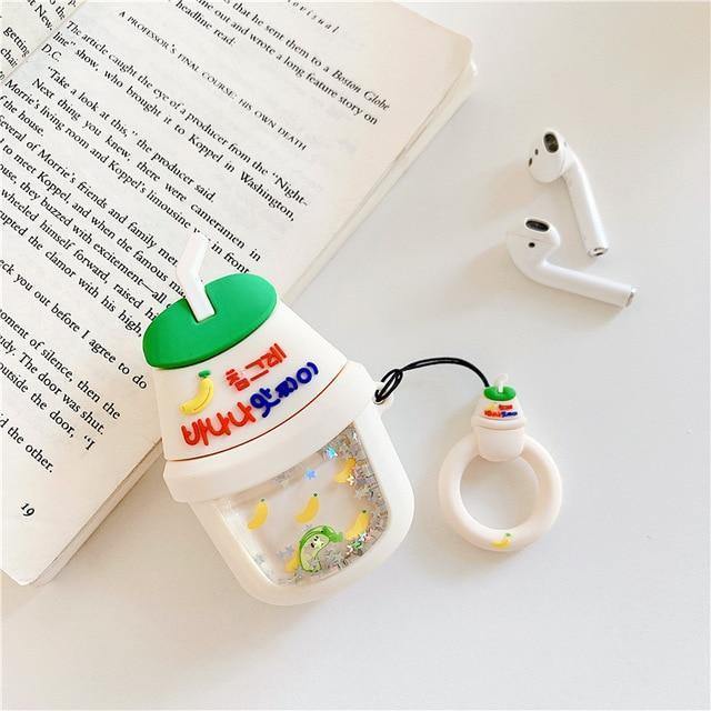 Popular Drink Liquid Glitter Apple Airpods Protective Case Cover With Matching Keyring
