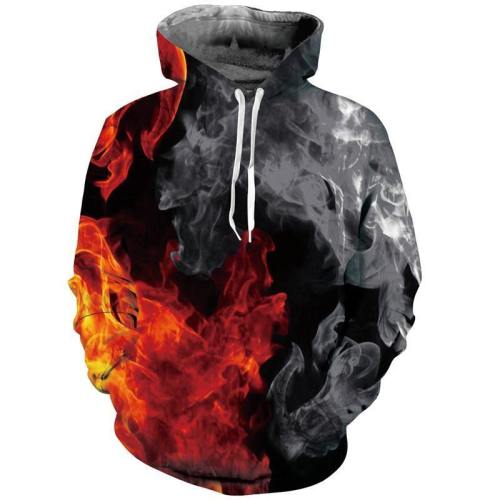 Mens Hoodies 3D Printed Smoke And Fire Printing Hooded